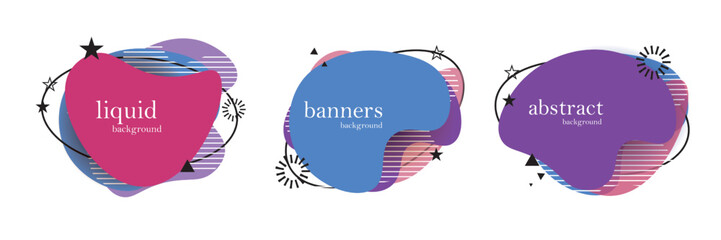 Abstract colorful blobs set.Set of isolated abstract aqua spot with gradient or dynamic color.Abstract liquid shape. Fluid design. Isolated gradient waves with geometric lines,Vector illustration.