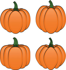 set of pumpkins on a white background. Orange pumpkin with 4 different characters. Vector illustration.