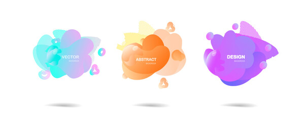 Abstract colorful blobs set.Set of isolated abstract aqua spot with gradient or dynamic color.Abstract liquid shape. Fluid design. Isolated gradient waves with geometric lines,Vector illustration.