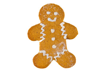 Gingerbread cookie man shape isolated on white background