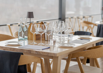 set of clean glasses before wine tasting. Side view