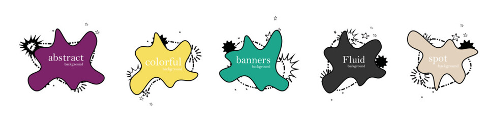 Abstract colorful blobs set.Set of isolated abstract aqua spot with gradient or dynamic color.Abstract liquid shape. Fluid design. Isolated gradient waves with geometric lines,Vector illustration.