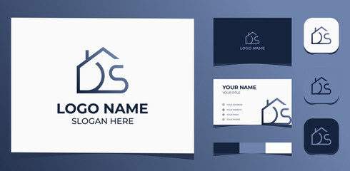 Template Logo Creative Real estate, initial D and S in Home shape. Creative Template with color pallet, visual branding, business card and icon.