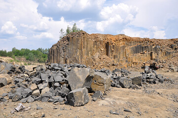 Columnar basalt quarry in Summer