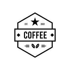 coffee label, badge, emblem on white background. Black and white vector illustration.