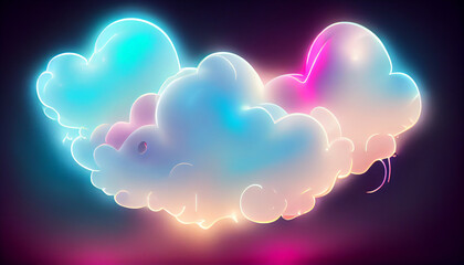 dreamy clouds in multicolor neon light background, fantasy colorful clouds neon paint color wide panorama background, cloudy neon space