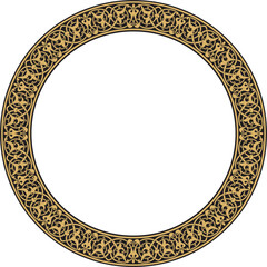 Vector golden round oriental ornament. Arabic patterned circle of Iran, Iraq, Turkey, Syria. Persian frame, border.