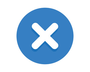 White cross mark icon on blue background.
