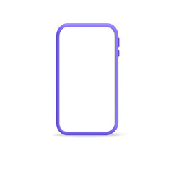 3d vector plastic purple smartphone  with blank screen mockup design. Phone in front position view isolated on white background. Online shopping, promotion, digital marketing, app presentation