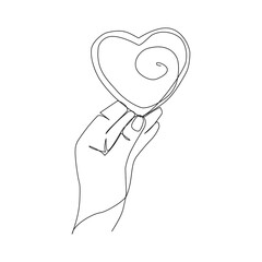 Vector illustration of a hand holding a valentine card drawn in line art style