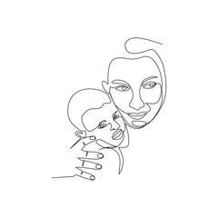 Vector illustration of mother hugging her child drawn in line art style