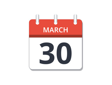 March, 30th Calendar Icon Vector.