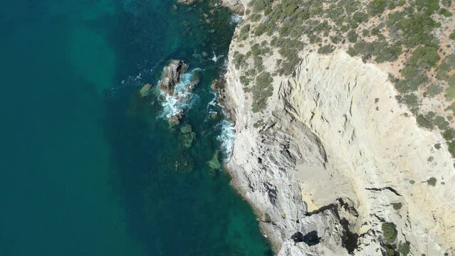 Aerial view of the Atlantic ocean and coastal cliffs in Arrabida Natural Park, Portugal
