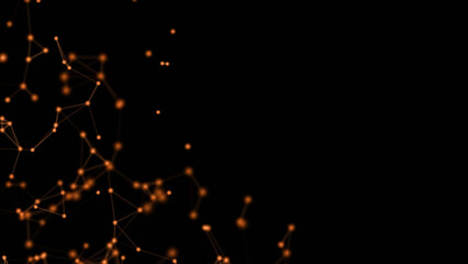 Plexus of golden lines and dots in the night sky. Mockup.