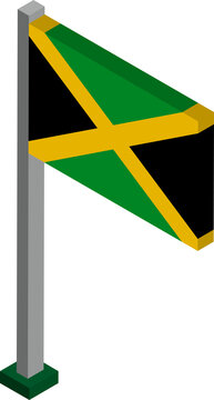 Jamaica Flag on Flagpole in Isometric dimension.