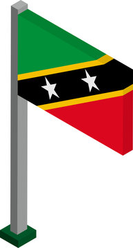 Saint Kitts and Nevis Flag on Flagpole in Isometric dimension.