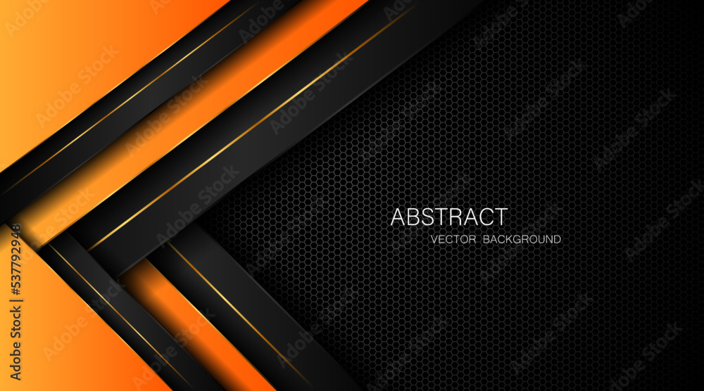 Poster dark steel mesh abstract background with black and orange polygon shapes, free space for design. mod