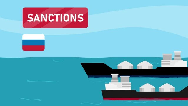 Two tankers with Russia flag and sanctions word