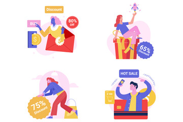 Set of Big Sale and Shopping Discount Illustration