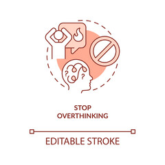 Stop overthinking orange concept icon. Self esteem. Overcoming lack of confidence abstract idea thin line illustration. Isolated outline drawing. Editable stroke. Arial, Myriad Pro-Bold fonts used