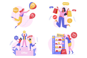 Set of Big Sale and Shopping Discount Illustration