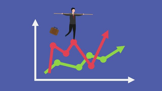 Businessman holding a stick on the upward arrow