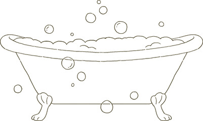 ビューティー　猫足バスタブの泡風呂のイラストレーション