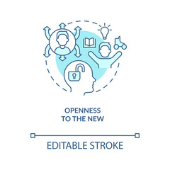 Openness to new turquoise concept icon. Discovering ability. Benefit of confidence abstract idea thin line illustration. Isolated outline drawing. Editable stroke. Arial, Myriad Pro-Bold fonts used