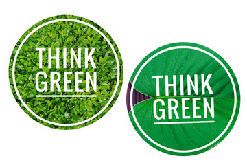 Think green logo with leaf pattern on white background, ecological concept