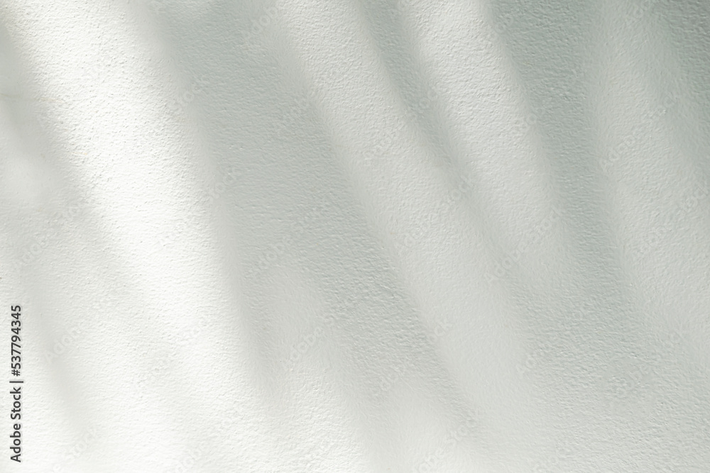 Aufkleber Light and shadow of leaf abstract grey background. Natural shadows and sunshine diagonal refraction on white concrete wall texture. Shadow overlay effect for foliage mockup