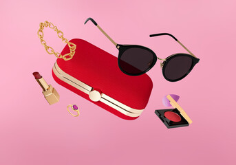 Purse, sunglasses and fashion accesories
