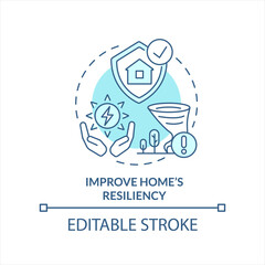 Improve home resiliency during power outages turquoise concept icon. Eco energy plus abstract idea thin line illustration. Isolated outline drawing. Editable stroke. Arial, Myriad Pro-Bold fonts used