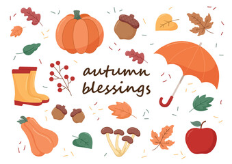 Set of Autumn Blessings. Vector illustration 
