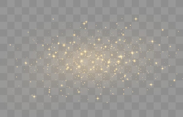 Magical light dust, dusty shine. Flying particles of light. Christmas light effect. Sparkling particles of fairy dust glow in transparent background. Vector illustration on png.