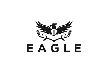 Eagle logo design with leaf branch icon symbol emblem mascot silhouette