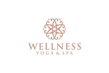 Beauty wellness mandala logo design gold flower circle luxury shape icon symbol yoga spa ornament