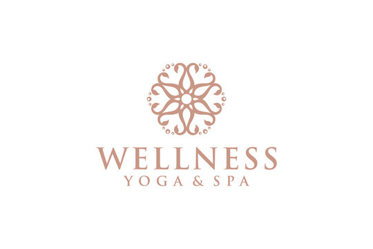 Beauty wellness mandala logo design gold flower circle luxury shape icon symbol yoga spa ornament