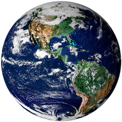 Planet earth globe from space isolated png image, north and south America physical map on a...