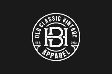 Old vintage classic logo design apparel H B letter initial clothing label emblem rounded shape icon symbol