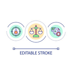 Analyze clients data loop concept icon. Focus on customers information. Compare marketing strategy abstract idea thin line illustration. Isolated outline drawing. Editable stroke. Arial font used