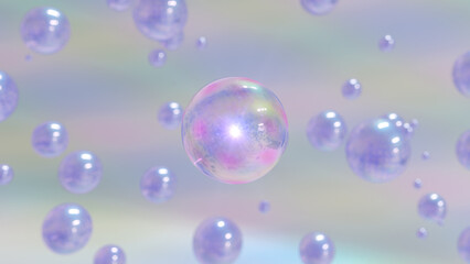 3D rendering Cosmetics Multicolor Serum bubbles on defocus background. Collagen bubbles Design. Moisturizing Essentials and Serum Concept. Vitamin for personal care and beauty concept. 