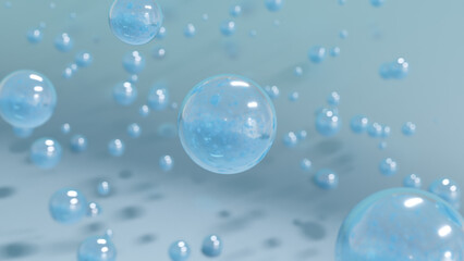 3D cosmetic rendering Bubbles of serum on a fuzzy background. Design of collagen bubbles. The concept for Moisturizing Cream and Serum. The idea of vitamins for cosmetics.