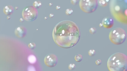 3D cosmetic rendering Bubbles of serum on a fuzzy background. Design of collagen bubbles. The concept for Moisturizing Cream and Serum. The idea of vitamins for cosmetics.