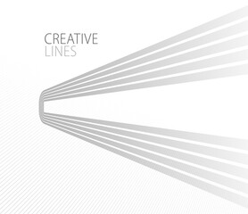 Lines in perspective vector abstract background in light grey and white monochrome, 3D dimensional stripes with smooth gradient and wavy motion.