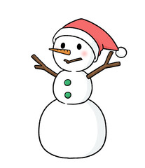 サンタ帽子をかぶる三段重ねの雪だるま