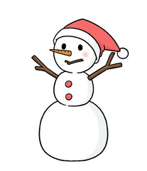 サンタ帽子をかぶる三段重ねの雪だるま