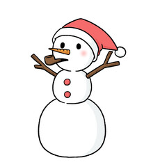 サンタ帽子をかぶる三段重ねの雪だるま