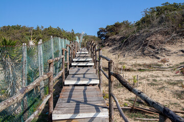 Fototapeta na wymiar wooden walkway on the beach of sabaudia at circeo latina