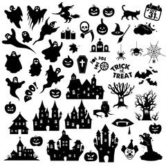 Beautiful and big collection, set of halloween spooky silhouettes vector illustration - 537799311