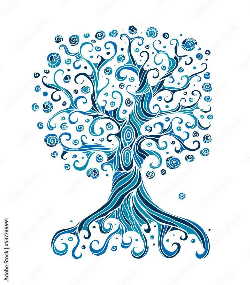 Aufkleber Old big family tree with roots. Isolated on white background. Concept Art for your design. Design interior ideas.